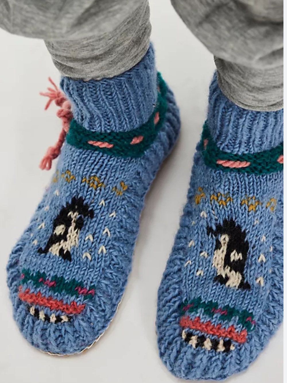 NWT Free People French Knot "Frosty Friends" Slipper Socks Size Large